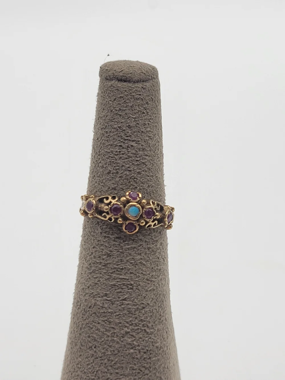 Vintage 375 9k Opal And Garnet Dainty Victorian Ring Size 4.75